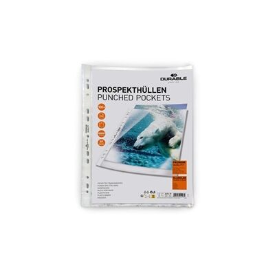Durable PREMIUM Punched Pockets Sleeve Wallets - 100 Pack - A4 Clear Durable PREMIUM Punched Pockets Sleeve Wallets - 100 Pack - A4 Clear