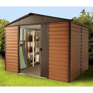 Yardmaster Woodgrain Shiplap 1012WGL Metal Shed 2.85 x 3.67m Yardmaster Woodgrain Shiplap 1012WGL Metal Shed 2.85 x 3.67m