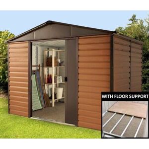 Yardmaster Woodgrain 108WGL Metal Shed with Floor Support Frame 2.85 x 2.26m Yardmaster Woodgrain 108WGL Metal Shed with Floor Support Frame 2.85 x 2.26m