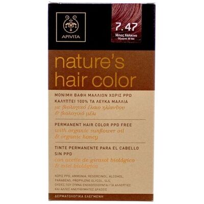 Apivita Permanent Hair Dye without PPD 7.47 Copper Ash Beige Apivita Permanent Hair Dye without PPD 7.47 Copper Ash Beige