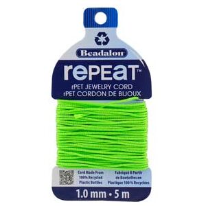 Beadalon rePEaT 100% Recycled Braided Cord, 8 Strand, 1mm X 5m, Lime Green Beadalon rePEaT 100% Recycled Braided Cord, 8 Strand, 1mm X 5m, Lime Green