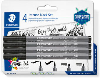 Staedtler Pigment Arts, Set Of 4 Intense Black Pens With Assorted Nibs