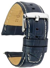 Cooksongold Blue Genuine Calf Leather, Alligator Grain Watch Strap, 22mm