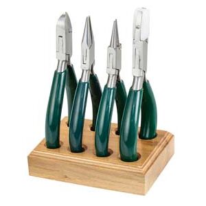 Cooksongold Jewellers Pliers Set With Wooden Holder, 4 X 140mm Pliers Cooksongold Jewellers Pliers Set With Wooden Holder, 4 X 140mm Pliers