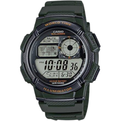 Casio Youth AE-1000W-3AVDF World Time Digital Sports Watch - Army Green Resin Strap Casio Youth AE-1000W-3AVDF World Time Digital Sports Watch - Army Green Resin Strap