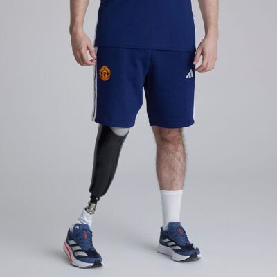 Manchester United x adidas Essentials 3-Stripes Fleece Short Blue S Manchester United x adidas Essentials 3-Stripes Fleece Short Blue S