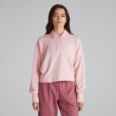 adidas ALL SZN Pink French Terry Polo Sweatshirt - Women - Product Type adidas ALL SZN Pink French Terry Polo Sweatshirt - Women - Product Type