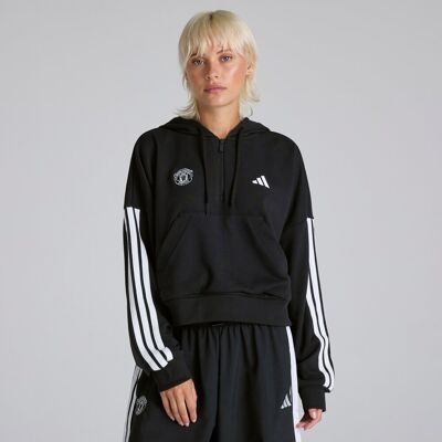 Manchester United x adidas Womens Essentials 3-Stripes 1/4-Zip Hoodie Black L Manchester United x adidas Womens Essentials 3-Stripes 1/4-Zip Hoodie Black L