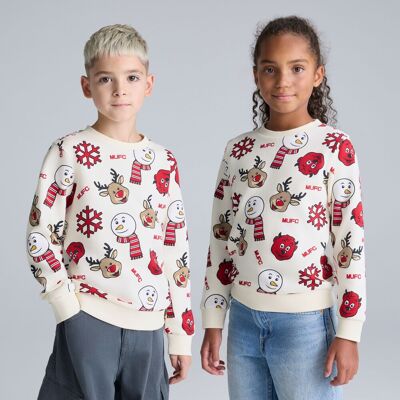 WIEBO International B.V. Manchester United Kids Printed Christmas Jumper Off-White 8-9Y WIEBO International B.V. Manchester United Kids Printed Christmas Jumper Off-White 8-9Y