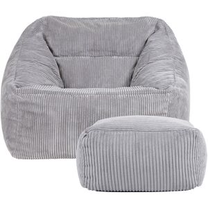 icon® icon Cord Armchair Bean Bag Adult Corduroy Beanbag & Footstool, Grey icon® icon Cord Armchair Bean Bag Adult Corduroy Beanbag & Footstool, Grey