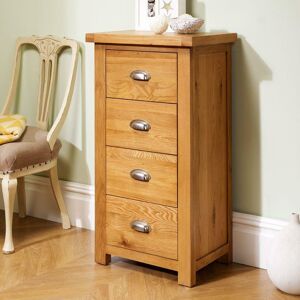 Woburn - 4 Drawer Narrow Chest - Oak - Wooden - Happy Beds Woburn - 4 Drawer Narrow Chest - Oak - Wooden - Happy Beds