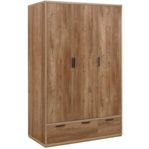 Stockwell - Rustic 3 Door Combination Wardrobe - Oak - Wooden - Happy Beds Stockwell - Rustic 3 Door Combination Wardrobe - Oak - Wooden - Happy Beds