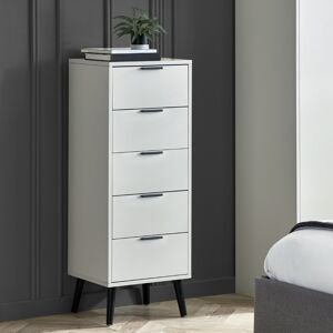 Alba – 5-Drawer Narrow Chest of Drawers – Silk Grey – Lacquered MDF - Happy Beds Alba – 5-Drawer Narrow Chest of Drawers – Silk Grey – Lacquered MDF - Happy Beds