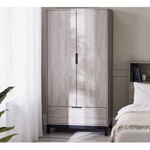 Bali – 2-Door 1-Drawer Combination Wardrobe – Grey Oak – Wooden - Happy Beds Bali – 2-Door 1-Drawer Combination Wardrobe – Grey Oak – Wooden - Happy Beds