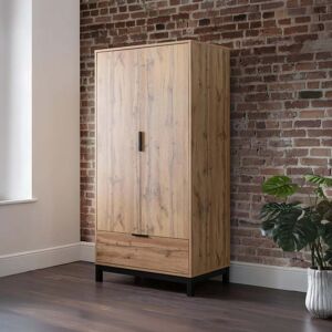 Bali - 1 Drawer Combination Wardrobe - Oak - Wooden - Happy Beds Bali - 1 Drawer Combination Wardrobe - Oak - Wooden - Happy Beds