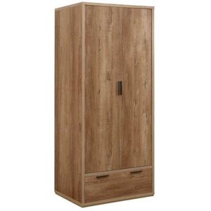 Stockwell - Rustic 2 Door Combination Wardrobe - Oak - Wooden - Happy Beds Stockwell - Rustic 2 Door Combination Wardrobe - Oak - Wooden - Happy Beds