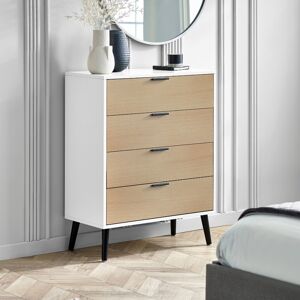 Alba – 4-Drawer Wide Chest of Drawers – White and Oak – Lacquered MDF - Happy Beds Alba – 4-Drawer Wide Chest of Drawers – White and Oak – Lacquered MDF - Happy Beds