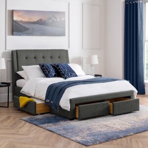 Happy Beds Fullerton - Double - Storage Bed with 4 Drawers - Dark Grey - Fabric - 4ft6