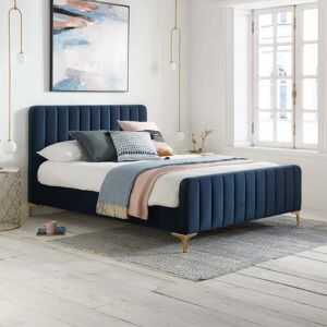 Hanam – King Size– Low Foot-End Bed – Midnight Blue – Velvet – 5ft - Happy Beds Hanam – King Size– Low Foot-End Bed – Midnight Blue – Velvet – 5ft - Happy Beds