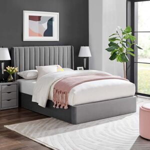Harper - Double - Winged Ottoman Storage Bed - Grey - Velvet - 4ft6 - Happy Beds Harper - Double - Winged Ottoman Storage Bed - Grey - Velvet - 4ft6 - Happy Beds