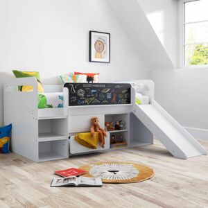 Jake - Single - Kids Mid Sleeper Bed - Storage and Slide - White - Wooden - 3ft - Happy Beds Jake - Single - Kids Mid Sleeper Bed - Storage and Slide - White - Wooden - 3ft - Happy Beds