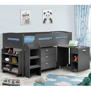 Kimbo - Single - Kids Cabin Bed Frame - Dark Grey - Anthracite - Drawers and Desk - 3ft - Happy Beds Kimbo - Single - Kids Cabin Bed Frame - Dark Grey - Anthracite - Drawers and Desk - 3ft - Happy Beds