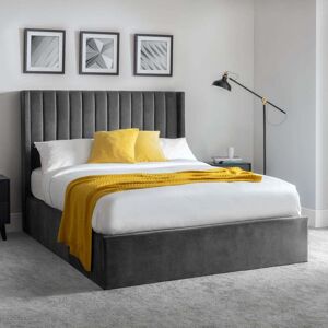 Langham - Double - Ottoman Storage Bed - Grey - Velvet - 4ft6 - Happy Beds Langham - Double - Ottoman Storage Bed - Grey - Velvet - 4ft6 - Happy Beds