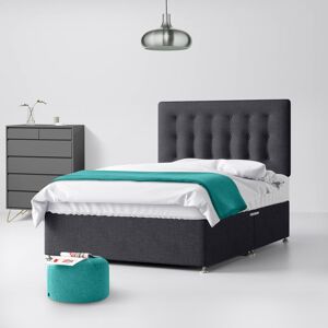 Double - Divan Bed and Cornell Buttoned Headboard - Dark Grey - Charcoal - Fabric - 4ft6 - Happy Beds Double - Divan Bed and Cornell Buttoned Headboard - Dark Grey - Charcoal - Fabric - 4ft6 - Happy Beds