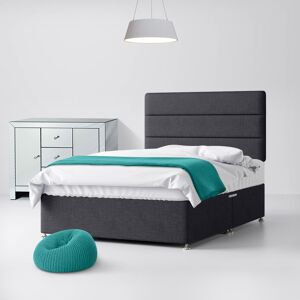 Small Double - Divan Bed and Cornell Lined Headboard - Dark Grey - Charcoal - Fabric - 4ft - Happy Beds Small Double - Divan Bed and Cornell Lined Headboard - Dark Grey - Charcoal - Fabric - 4ft - Happy Beds