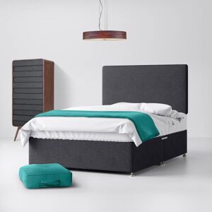 Small Double - Divan Bed and Cornell Plain Headboard - Dark Grey - Charcoal - Fabric - 4ft - Happy Beds Small Double - Divan Bed and Cornell Plain Headboard - Dark Grey - Charcoal - Fabric - 4ft - Happy Beds