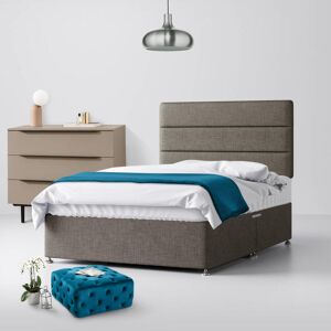 Small Double - Divan Bed and Cornell Lined Headboard - Grey - Fabric - 4ft - Happy Beds Small Double - Divan Bed and Cornell Lined Headboard - Grey - Fabric - 4ft - Happy Beds