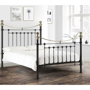 Victoria - Double Satin Black Metal Bed Frame - 4ft6 - Victorian Style - Opulent Brass Finials - Happy Beds Victoria - Double Satin Black Metal Bed Frame - 4ft6 - Victorian Style - Opulent Brass Finials - Happy Beds
