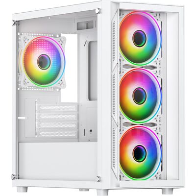 Vida Lucid Micro-ATX Tower Tempered Glass Gaming PC Case - White Vida Lucid Micro-ATX Tower Tempered Glass Gaming PC Case - White