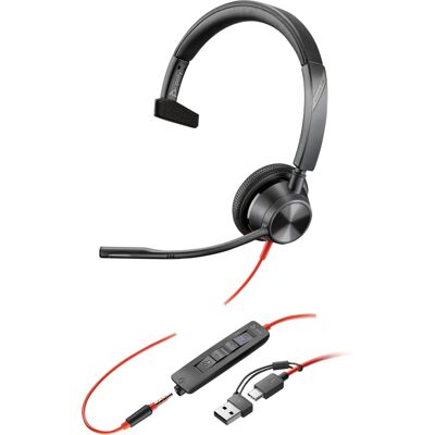 Poly Blackwire 3315 Monaural Microsoft Teams Certified USB-C USB-A 3.5mm Wired Headset Poly Blackwire 3315 Monaural Microsoft Teams Certified USB-C USB-A 3.5mm Wired Headset