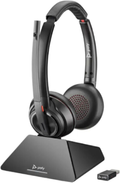 Poly Savi 8220 UC Stereo Wireless Headset Black - 180m Range, DECT Security, 209215-02
