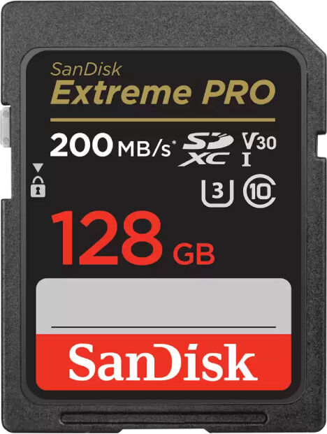SanDisk Extreme 128GB UHS-I Class10 SDHC Memory Card - Black, 200MB/s Read, 140MB/s Write Speed