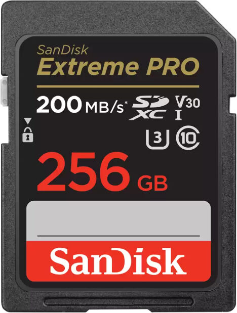 SanDisk Extreme 256GB UHS-I Class10 SDHC Memory Card - Black 200MB/s Read Waterproof & Shockproof