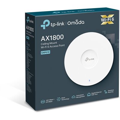TP-Link Omada AX1800 Wi-Fi 6 Indoor AP - EAP610 Fast Speeds, Seamless Roaming, Centralised Management TP-Link Omada AX1800 Wi-Fi 6 Indoor AP - EAP610 Fast Speeds, Seamless Roaming, Centralised Management