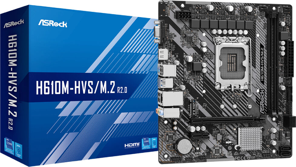 ASRock H610M-HVS/M.2 R2.0 DDR4 mATX Motherboard Digi Power, Ultra M.2 32Gb/s, HDMI 4K @60Hz