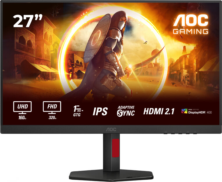 AOC U27G4R Dual-Frame 160Hz UHD/320Hz FHD Monitor, Fast IPS, HDR400, G-Sync, HDMI 2.1, Ergonomic Stand