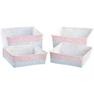 Boho Mediterranean natural fibre storage basket DKD Home Decor 26x26x9 cm (x4) Rose One size Boho Mediterranean natural fibre storage basket DKD Home Decor 26x26x9 cm (x4) Rose One size