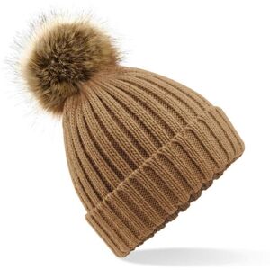 Thick faux fur pom pom beanie for women Beechfield Marron One size Thick faux fur pom pom beanie for women Beechfield Marron One size