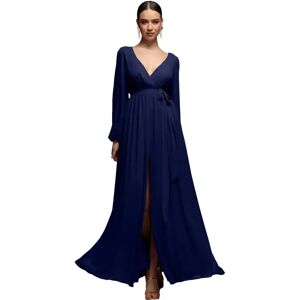 Long Split Front Durable Chiffon Wrap Dress Women Goddiva Bleu 46 Long Split Front Durable Chiffon Wrap Dress Women Goddiva Bleu 46