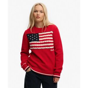 Women's round neck sweater with Americana flag Superdry Athletic Essentials Rouge M Women's round neck sweater with Americana flag Superdry Athletic Essentials Rouge M