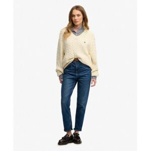 Oversized V-neck cable knit jumper for women Superdry Blanc XS Oversized V-neck cable knit jumper for women Superdry Blanc XS