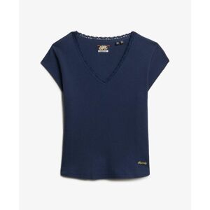 Lace-trimmed women's T-shirt Superdry Essential Bleu L Lace-trimmed women's T-shirt Superdry Essential Bleu L