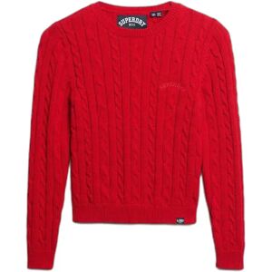 Fine twist cable knit jumper essential round neck women Superdry Rouge XS Fine twist cable knit jumper essential round neck women Superdry Rouge XS