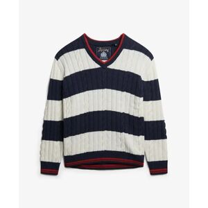 Oversized twisted and striped V-neck sweater for women Superdry Bleu XL Oversized twisted and striped V-neck sweater for women Superdry Bleu XL