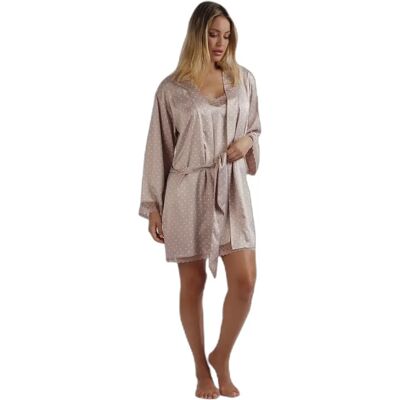 Long sleeve polka dot lace dressing gown for women Admas Classic Rose L Long sleeve polka dot lace dressing gown for women Admas Classic Rose L