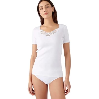 Thermolactyl Lace Ribbed T-Shirt for Women Damart Blanc XS Thermolactyl Lace Ribbed T-Shirt for Women Damart Blanc XS